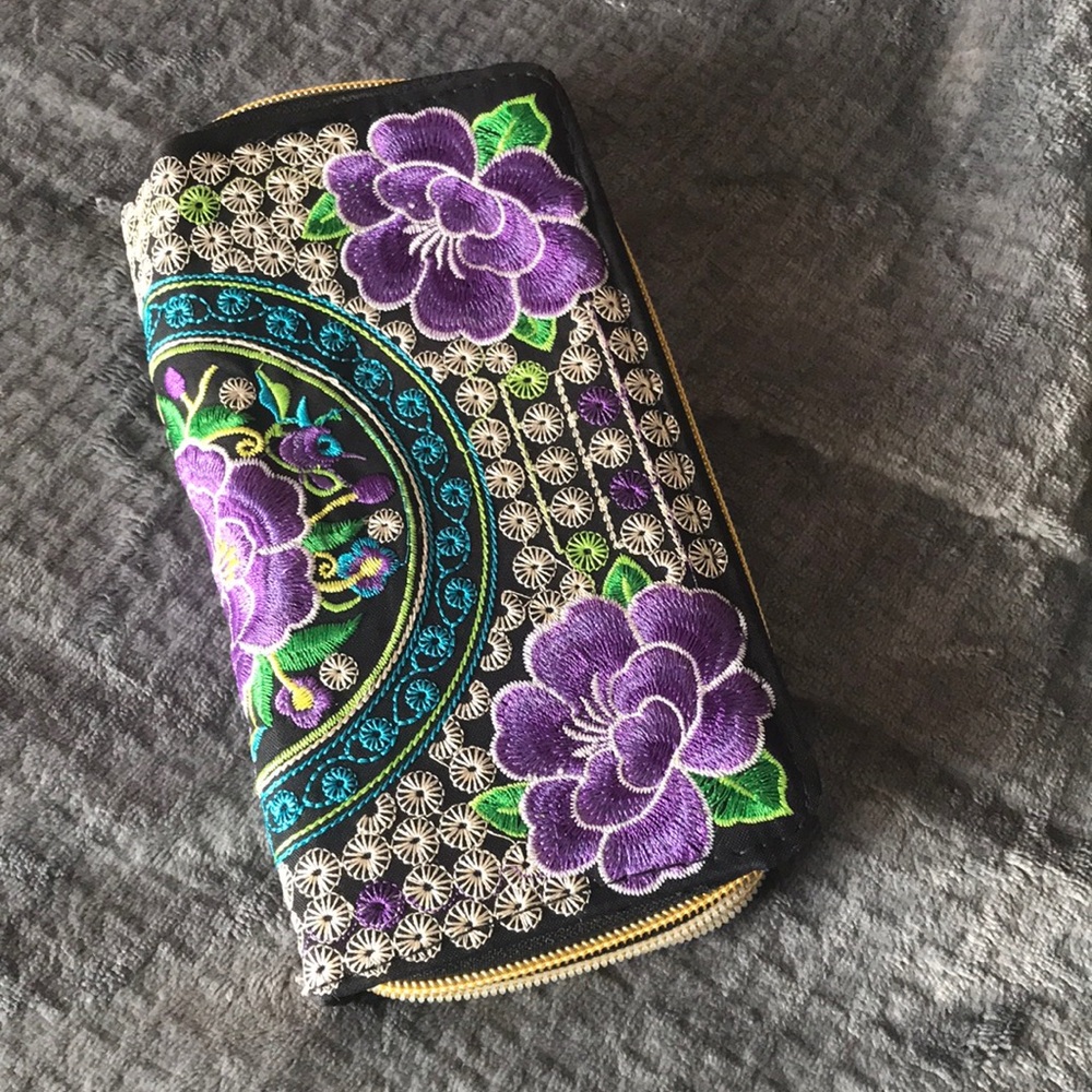 Purple embroidered wallet